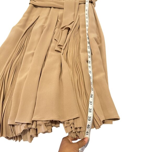 Fendi Women's Tan Pleated Chiffon Short Sleeve Midi Dress Size 42 US 6 - Picture 9 of 12